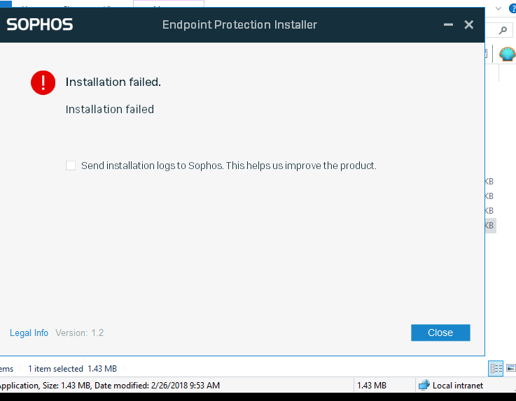 Sophos will not install on windows 7